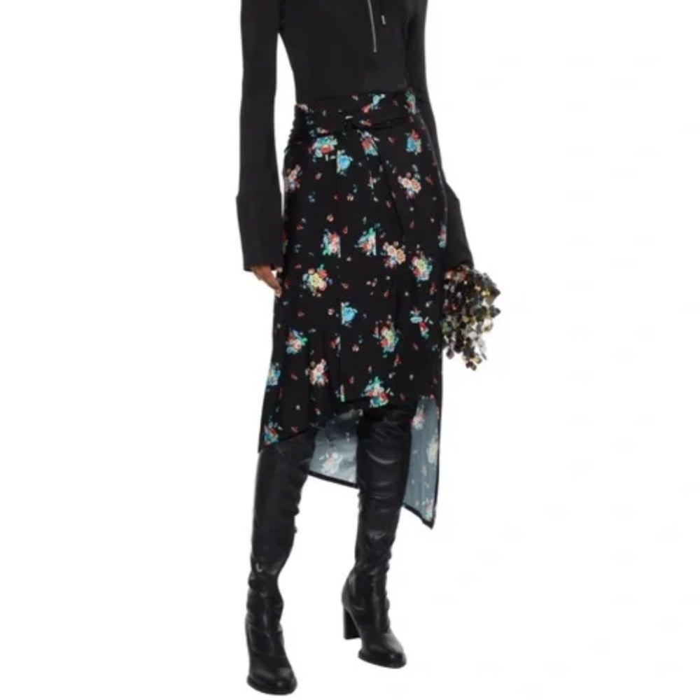 Paco Rabanne Black Floral Asymmetrical Skirt - Picture 4 of 9